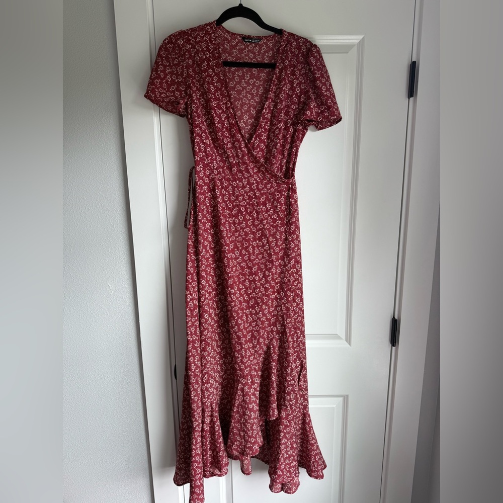 SHEIN Red Floral Wrap Maxi Dress